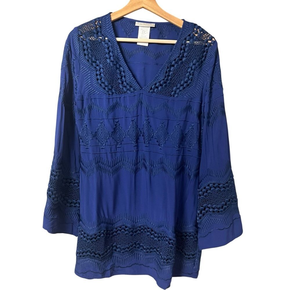 La Blanca Womens Swim Coverup Tunic Size XS Embroidered Crochet Beach Coastal